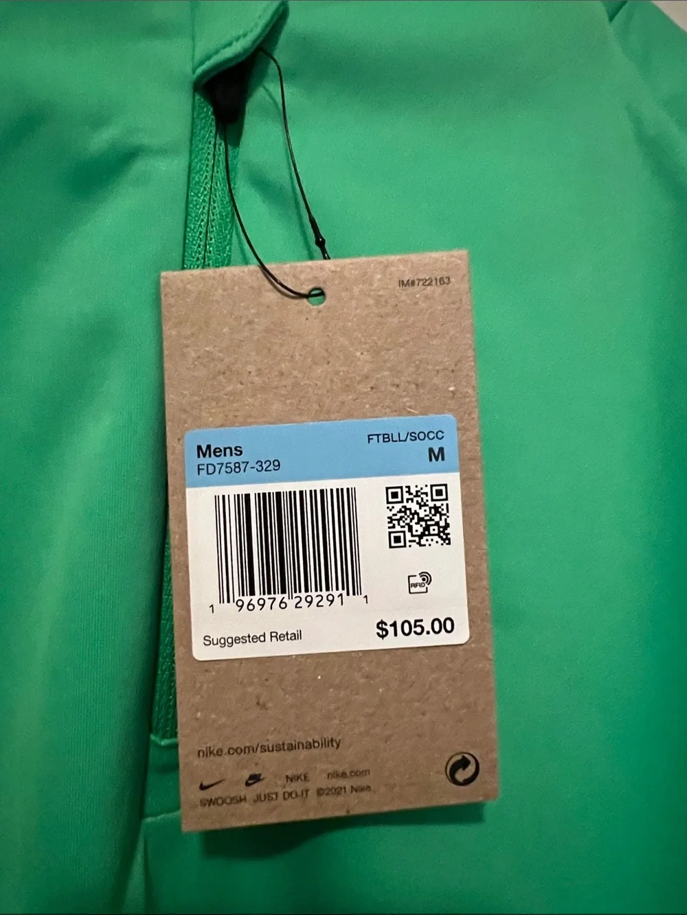 Nike Green Long Sleeve Storm Tech with White Swoosh - Picture 3 of 7